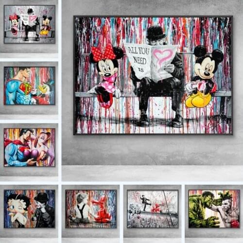 Graffiti Art Disney Funny Mickey Mouse Wall Art Canvas Printings Posters and Print Wall Art Pictures Home Decoration Cuadros
