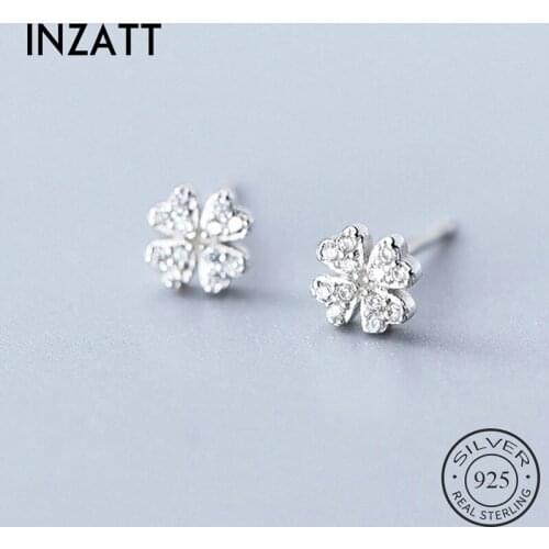 INZATT Real 925 Sterling Silver Zircon Clover Stud Earrings For Fashion Women Party Fine Jewelry Bohemian Accessories Gift