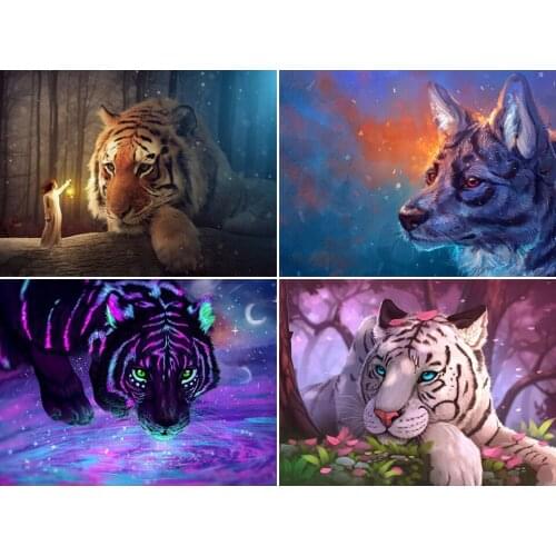 5D DIY Diamond Painting Animal Tiger Kit Full Drill Square Embroidery Diamond Mosaic Art Picture Crystal Crafts Home Decor Gift