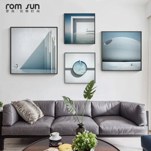 Modern structure Bright Blue water Canvas Painting Posters and Print nordic home deco Wall Art Pictures For Living Room Bedroom