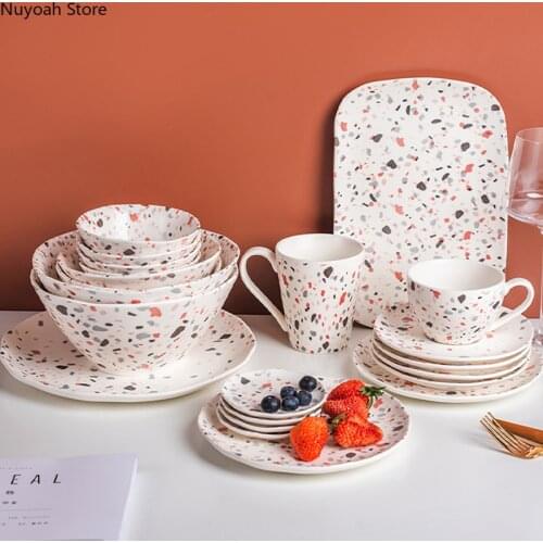Nordic Ceramic Terrazzo Tableware 10-inch Storage Tray Coffee Cup Home Dining Tray Living Room Tea Set Decoration Accessories