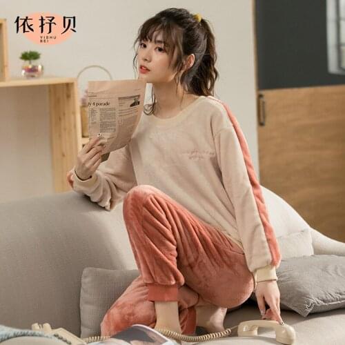 Coral velvet pajamas womens winter thickened home clothing set Flannel Nightwear Atoff Home Satin Soft Plush Sleepwear