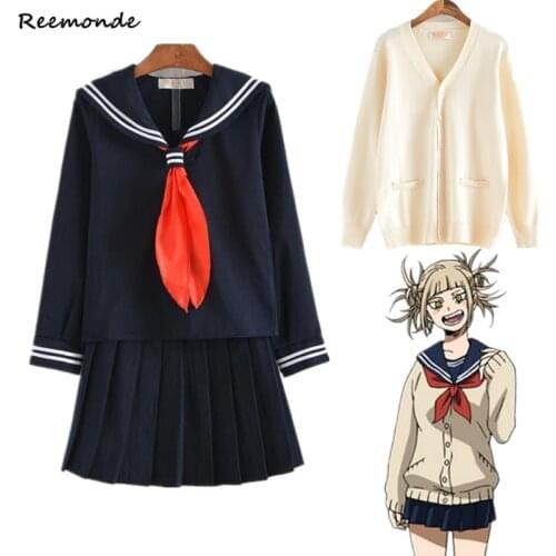 My Hero Academia Himiko Toga Cosplay Costume Boku No Hero Academia Sailor Suit JK Uniform School Skirt Suit Wigs Girl Sweaters