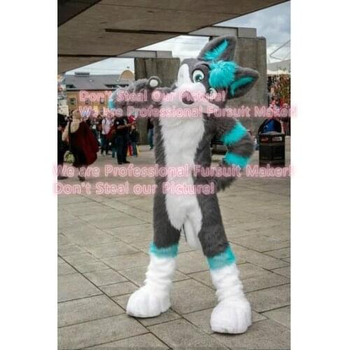 Long-Haire Gray Wolf Husky Dog Mascot Costume Suits Cosplay Animal Party Fancy Dress Advertising Parade Halloween Fursuit 2020