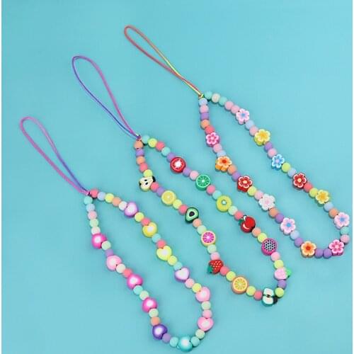 Summer Fashion Colorful Beads Pearl Cell Phone Chain For Women Girls Soft Clay DIY Mobile Phone Chains Rope Phone Case Lanyards