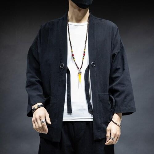 Chinese Style Linen Kung Fu Clothes Men Kimono Cardigan Traditional Yukata Japanese Samurai Clothing Casual Asian Clothes 30356