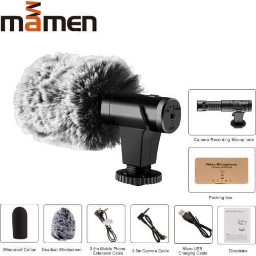 MAMEN Super 3.5mm Microphone for Camera VLOG Photography Interview Digital HD Video Recording Microphone for Smartphone and Came