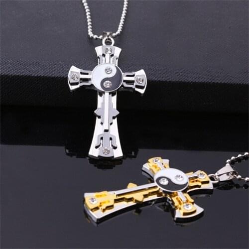 Fashion Classic Vintage Unisex Tai Chi Gossip Yin and Yang Crystal Cross Necklace