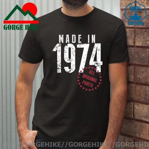 Men T-Shirts Vintage 1974 All Original Parts Birthday Gifts Funny 100% Cotton Tees Short Sleeve T Shirts O Neck Clothes 4XL 5XL