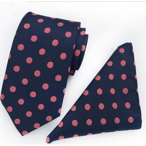 8cm Woven Ties Set Classic Polka Dot Ties Pocket Square Sets for Man