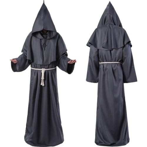 Halloween Cloak Cape Party Cosplay For Men Women Costumes Medieval Monk Priest Costume Hooded Robes Friar Wizard Clothes