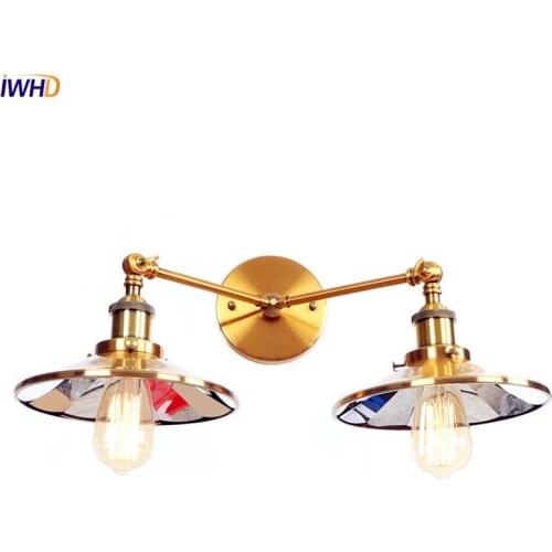 IWHD Golden Vintage Retro Wall Light Fxitures 2 Heads Adjustable Arm Industrial Wall Lamp Sconce Applique Murale luminaire Loft