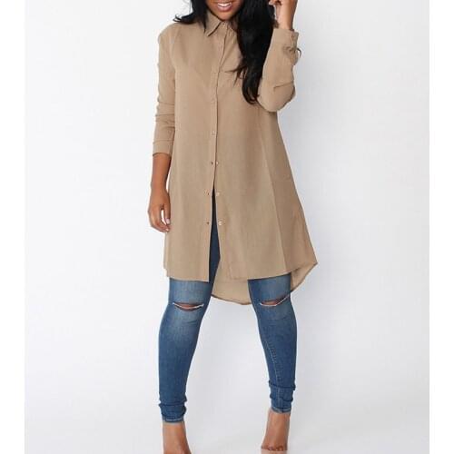 New Women Summer Loose Casual Blouse Shirts Blusas Solid Long Sleeve Shirt Button Back Asymmetric Ladies Top Plus Size 2 XL