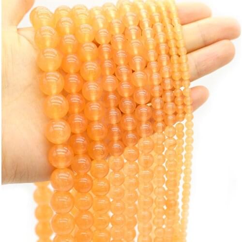 Oameusa Natural Round Orange Chalcedony Stone Beads Loose Beads Earrings Rings Charms Necklace For Women Spacer Beads