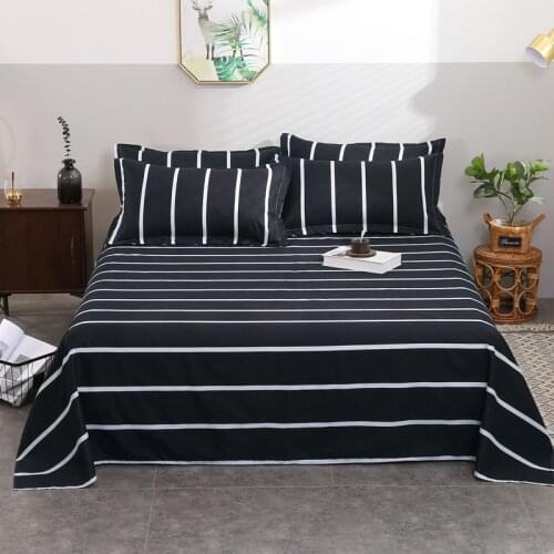 Simple Stripe Polyester Cotton Bed Flat Sheet Set Soft Bed Sheet with pillowcase Reactive Printed Kids Adults Sleeping Sheet Set