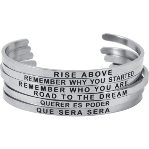 Drop Shipping 316L Stainless Steel Bangle Positive Inspirational Mantra Bracelets Bangles For Wemon Jewelry