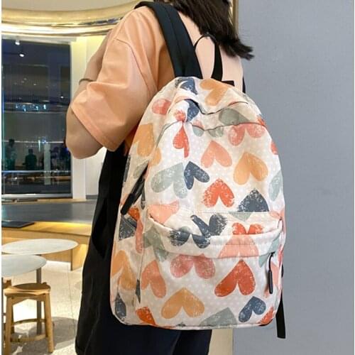 Heart Print Backpack for Women Oxford School Bag Korean Style Girl Backpack Teenage Girls Large Capacity Book Bag Female Mochila