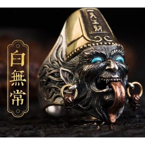 S925 silver ornaments black and white impermanent ring fresh men and women domineering index finger ring open ring lovers