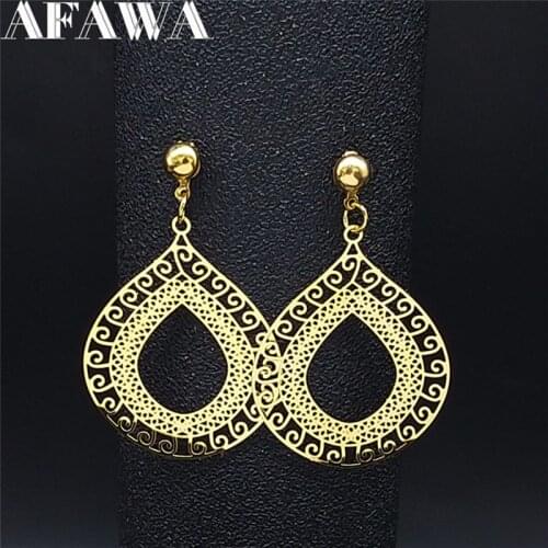 2021 Water Drop Stainless Steel Stud Earings for Women Gold Color Big Earrings Women Boho Jewelry boucle d'oreille E9301S01