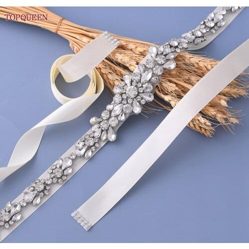 TOPQUEEN S392 Wedding Belt Crystal Rhinestone Sash Womens Formal Belts Sequin Belt for Women Glitter Silver Belt Evening Belt