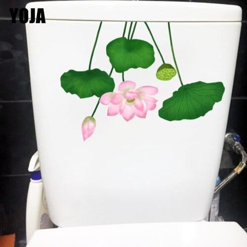 YOJA 23.9X17.5CM Blooming Pink Lotus WC Toilet Decoration Home Room Wall Sticker Decal T1-1291