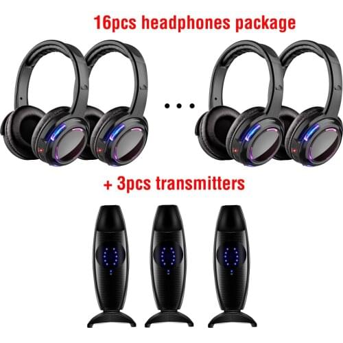 Factory Shipping RF Headset UHF Silent disco Wireless Headphone for Party DJ Broadcast 16pcs with 3 channels transmitters