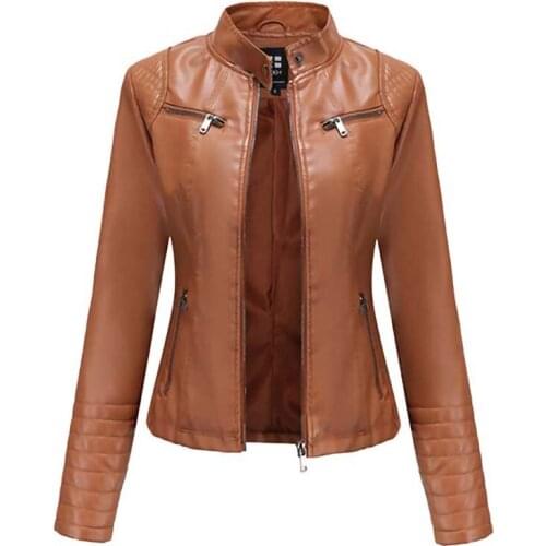 2021 Fashion Women Faux Leather Jacket Autumn Winter Long Sleeve Solid Zipper Biker Oversized Leather Coat Female Casual Outwear