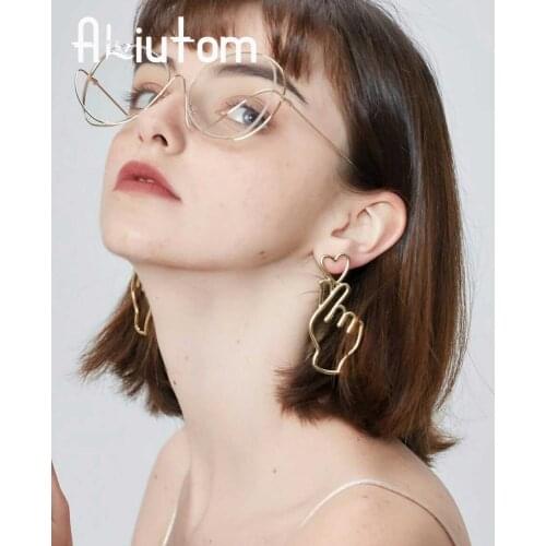 European Funny Gold Silver Color Long Earrings Heart Outline Hand Gestures Stud Earrings For Women 2020 I LOVE YOU Jewelry