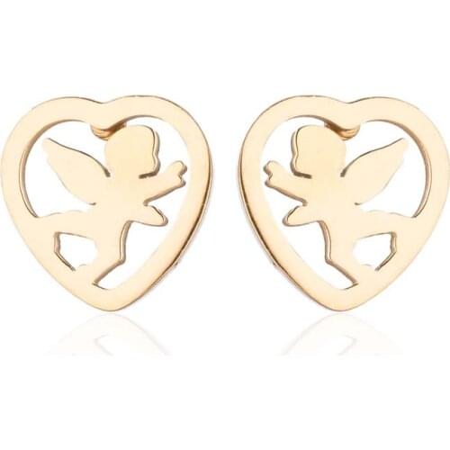 Stainless Steel Love Heart Angel Stud Earrings For Women Kids Tiny Cupid Earings Korean Fashion Jewelry Lovers Studs Summer Gift