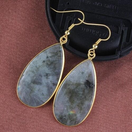 Trendy-beads Light Yellow Gold Color Water Drop Stone Labradorite Earrings For Women Fashion Jewelry