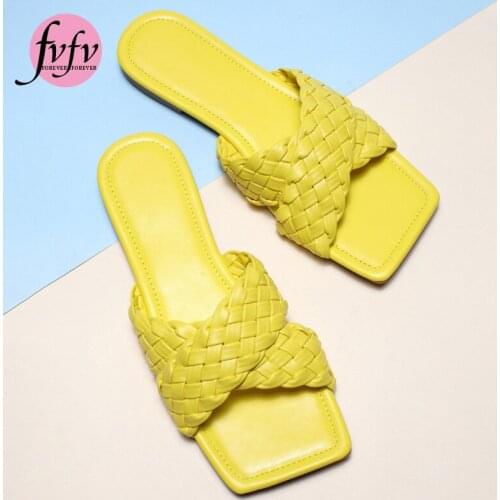 [fvfv]2021 Women Summer Slides High Quality Weave Open Toe Flat Casual Slipper Leisure Sandal Female Beach Flip Flops size 36-41