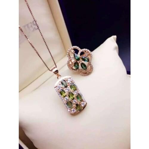 Natural blue sapphire stone jewelry sets natural gemstone ring Pendant S925 silver personality Luxury Square Women jewelry