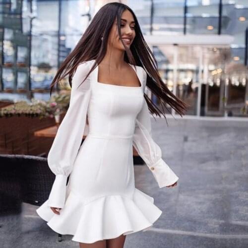 Fashion Summer Dress Women Square Collar Lantern Long Sleeve Patchwork High Waist Ruffles Mini Dresses Female 2020 New