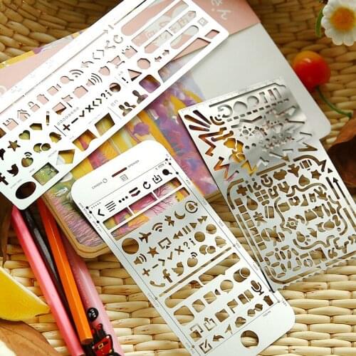 1pcs multifunction stencil hand ruler metal hand account drawing drawing template ruler stainless steel ruler hollow DIY ruler