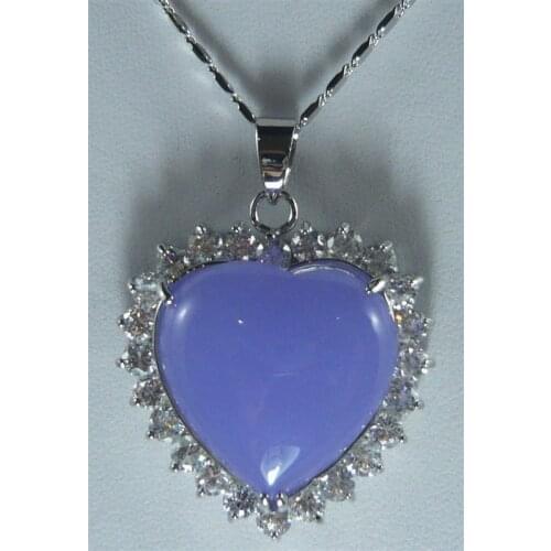 2 kinds! red/purple jades inlaid crystal heart-shaped pendant necklace