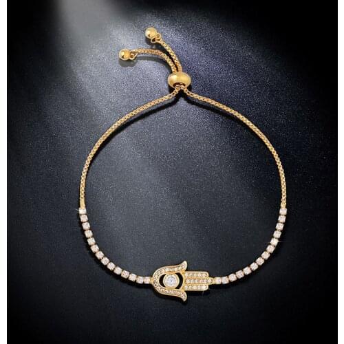 2021 Simple Charm Hand Of Fatima 24K Zircon Adjustable Bracelet Fashion Female Birthday Girl Wedding Gift Jewelry