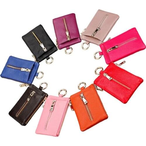 5pcs/lot Genuine Leather Key Organizer Men Designer Key Wallet Holder Keychain Pouch Purse Zipper Coin Pocket Man Slim Vallet