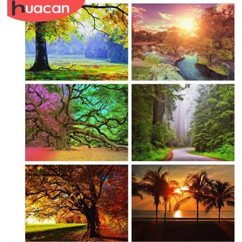 HUACAN Full Square Diamond Painting 5d Tree Mosaic Nature DIY Diamond Embroidery Landscape Home Decor Craft Kit