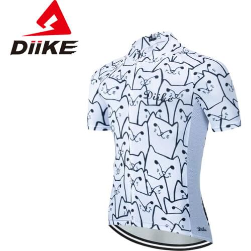 DIIKE Breathable Unisex White Cartoon Cat Cycling Jersey Spring Anti-Pilling Eco-Friendly Bike Clothing Top Road Team Bicycle
