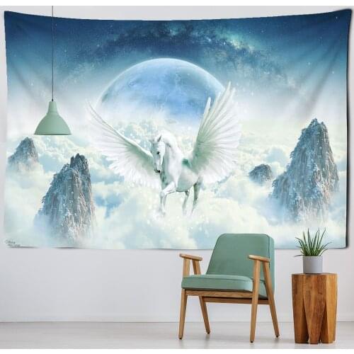 Tianma Tapestry Wall Hanging Colorful Unicorn Magic Simple Style Ancient Myth Bohemian Living Room Decor