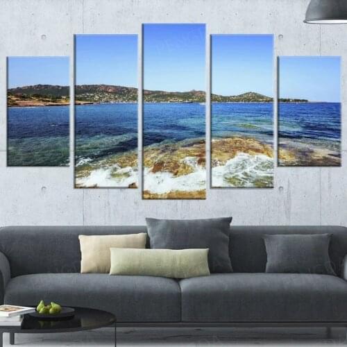HD Prints Home Decor 5 Panel Landscape Pictures Wall Art Sea Mountain Canvas Painting Modular Waves Poster Framework For Bedroom