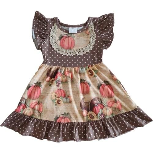 Halloween Ourfits Hot sale childrens clothes little girl flying dress pumpkin Printed boutique Girl dress