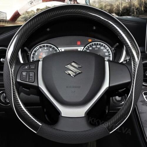 Carbon Fiber Leather Car Steering Wheel Cover 38CM for Suzuki Swift Grand Vitara Ertiga SX4 Alto Ciaz Dzire APV S-Cross Ignis