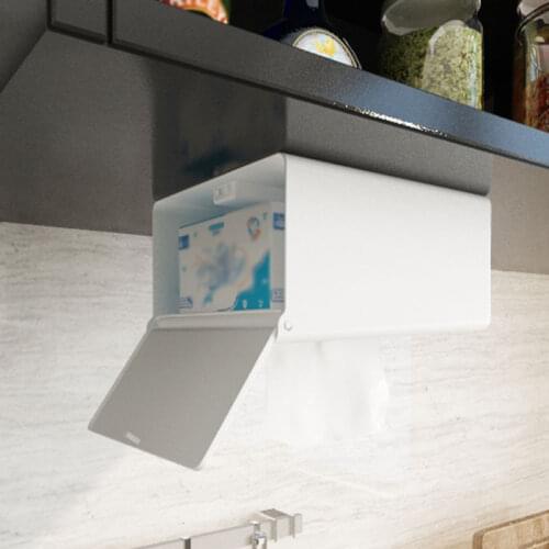 Kitchen Tissue Box Self Adhesive Tissue Box Napkin Holder Wall Mounted Garbage Bag Dispenser Rack Bath Home Sealed Storage Case