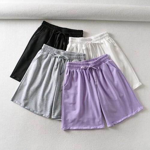 Summer Fashion Net Red Hot Pants for Womens Wide Legs Solid Color Lace Up Elastic Waist Loose Hot Pants DLZK655