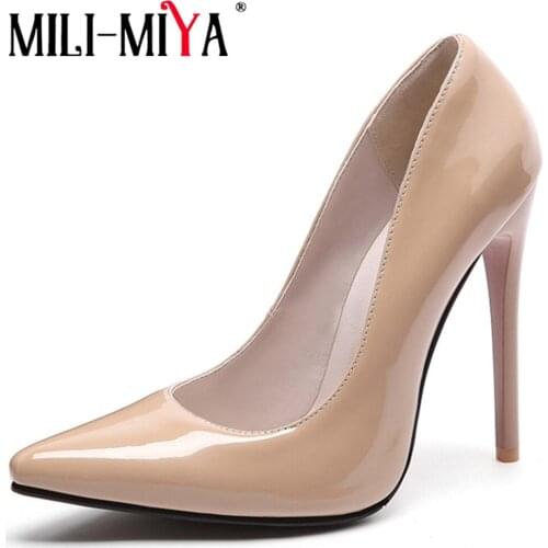 MILI-MIYA Woman 12Cm High Thin Heels Pumps Sexy Pointed Toe Solid Color Wedding Dress Party Shoes Stiletto Handmade Foe Ladies