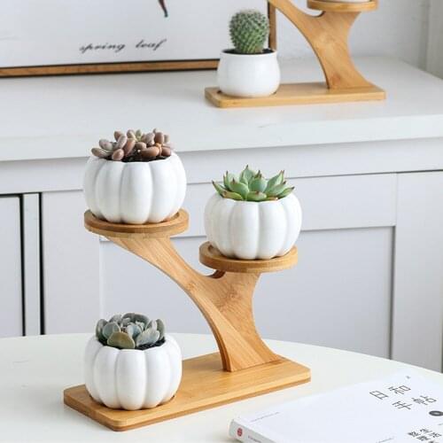 Multiple Flower Pot Holder 3 Tier 3 Potted Plant Stand Rack Bamboo for Indoor Outdoor Combination Ceramic Flowerpots can CSV