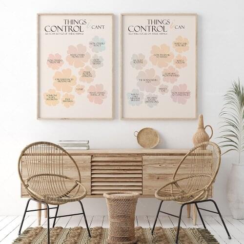 A set of 2 printing things I can/can't control | Mental health high-quality pastel printing | Psychotherapy wall art decoration