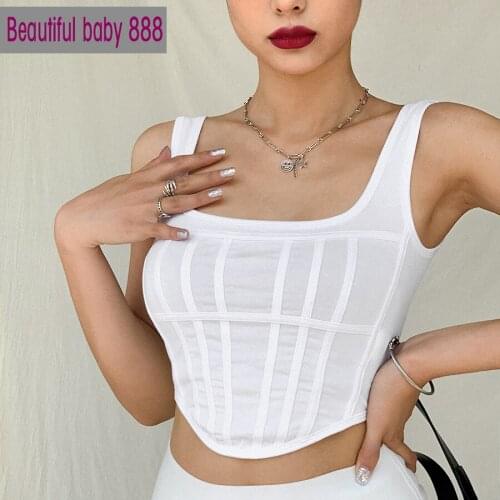 Meqeiss solid white bodycon Minimalism cropped crop top woman mujer summer fashion square collar casual streerwear camisole