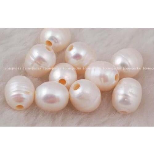Wholesale 50pcs freshwater pearl white beads 9-11mm nature egg big hole